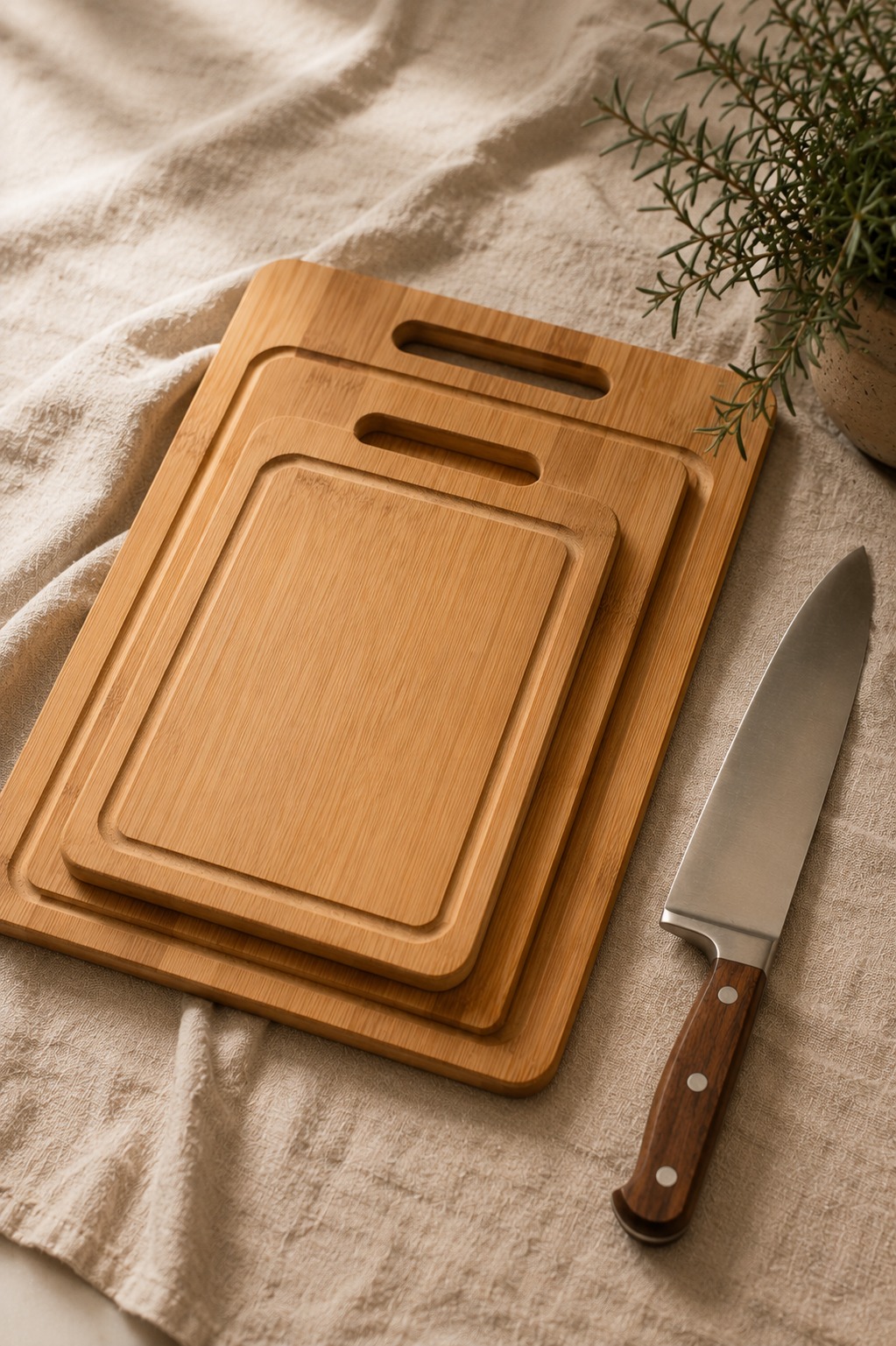 Bancada organizada com porta-facas, suporte de utensílios e temperos