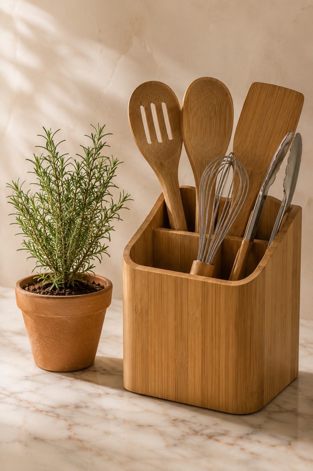 Gaveta de cozinha organizada com divisórias e utensílios separados