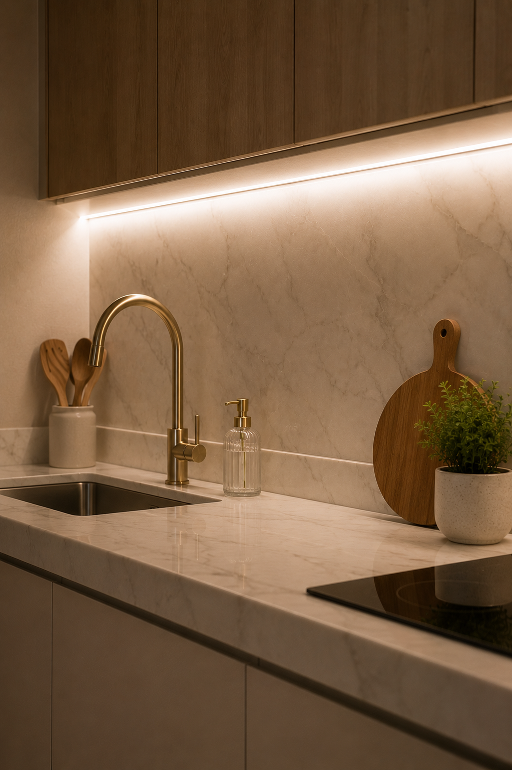 Fita LED embaixo de armários de cozinha
