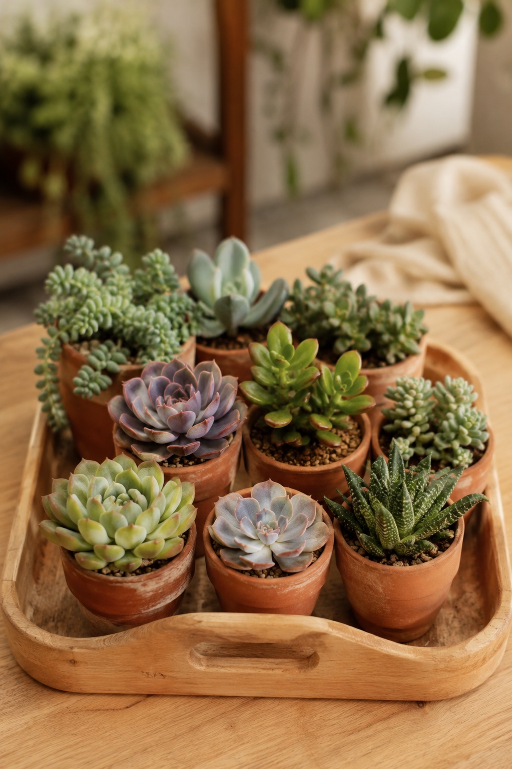 Suculentas coloridas em vasos pequenos para decoração — perfeitas para iniciantes
