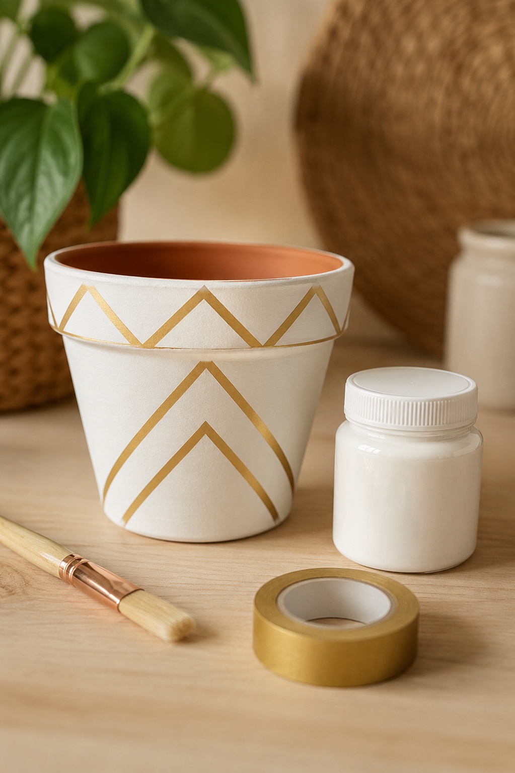 Vasos pintados com técnica tie-dye e marmorizado em tons neutros