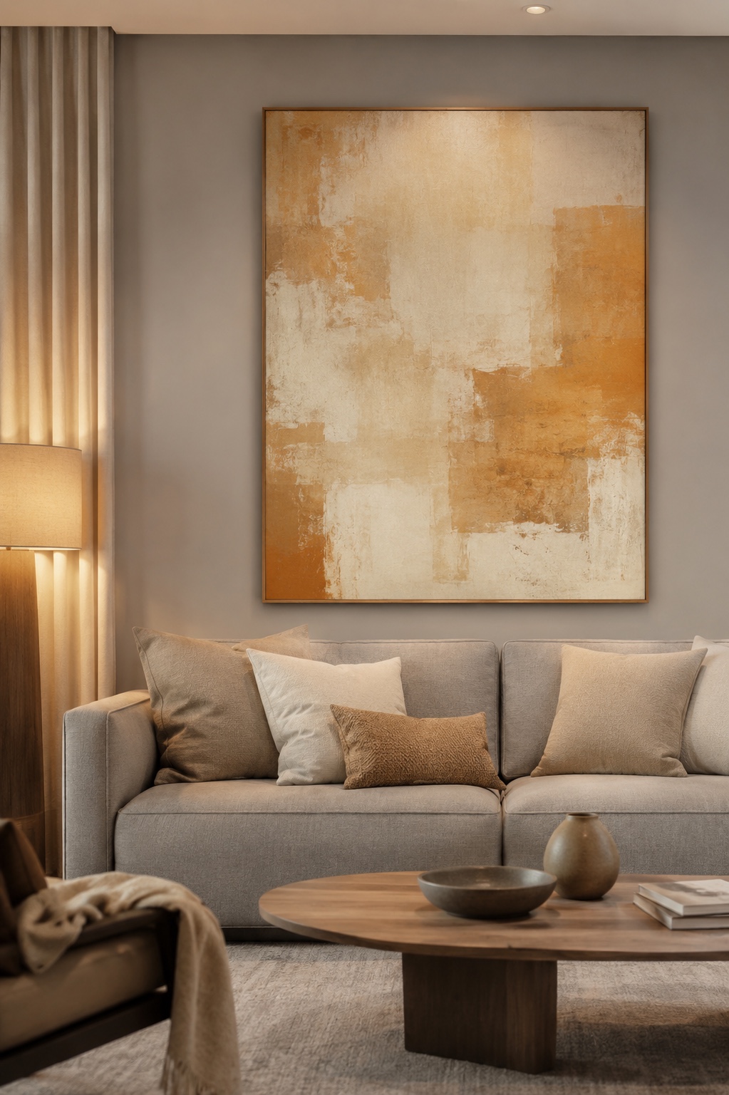 Quadro único de impacto na parede da sala — como escolher arte para cada cômodo