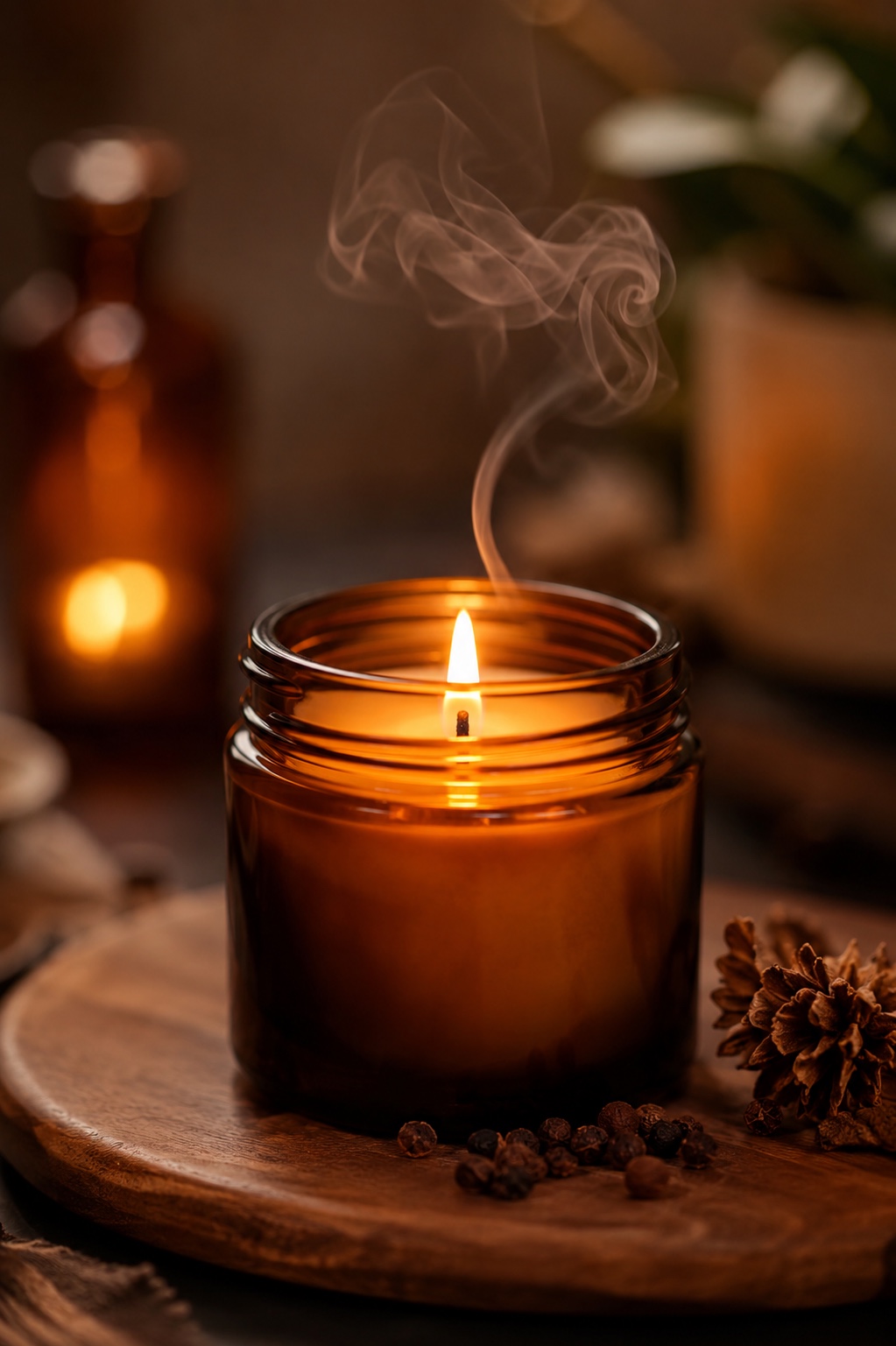Vela acesa iluminando ambiente com cheiro e luz — como o aroma transforma o espaço
