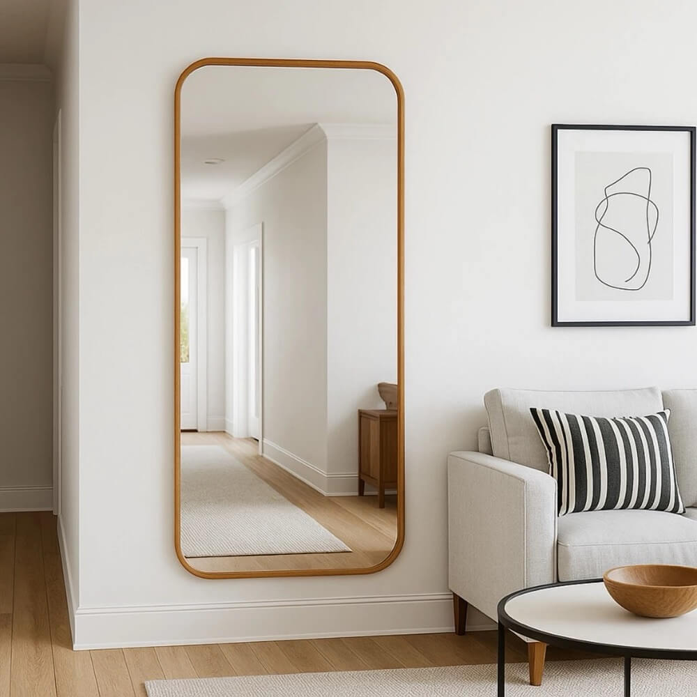 Espelho orgânico retangular de 53x110cm com bordas curvas para parede de sala, quarto e banheiro