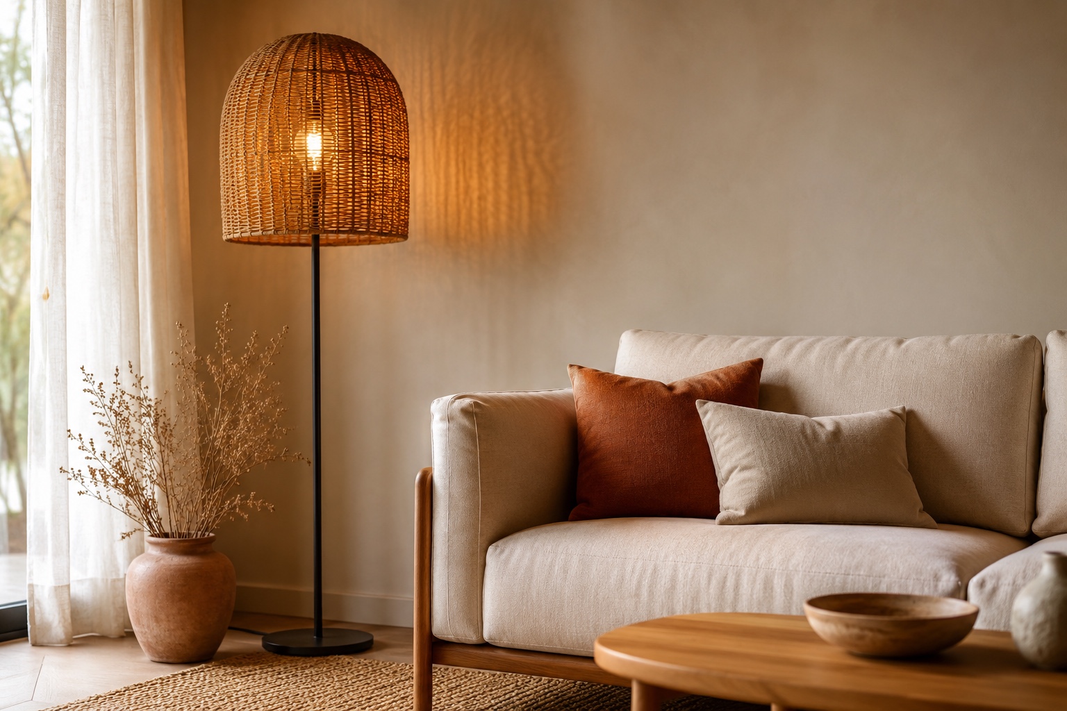 luminária de chão rattan shopee