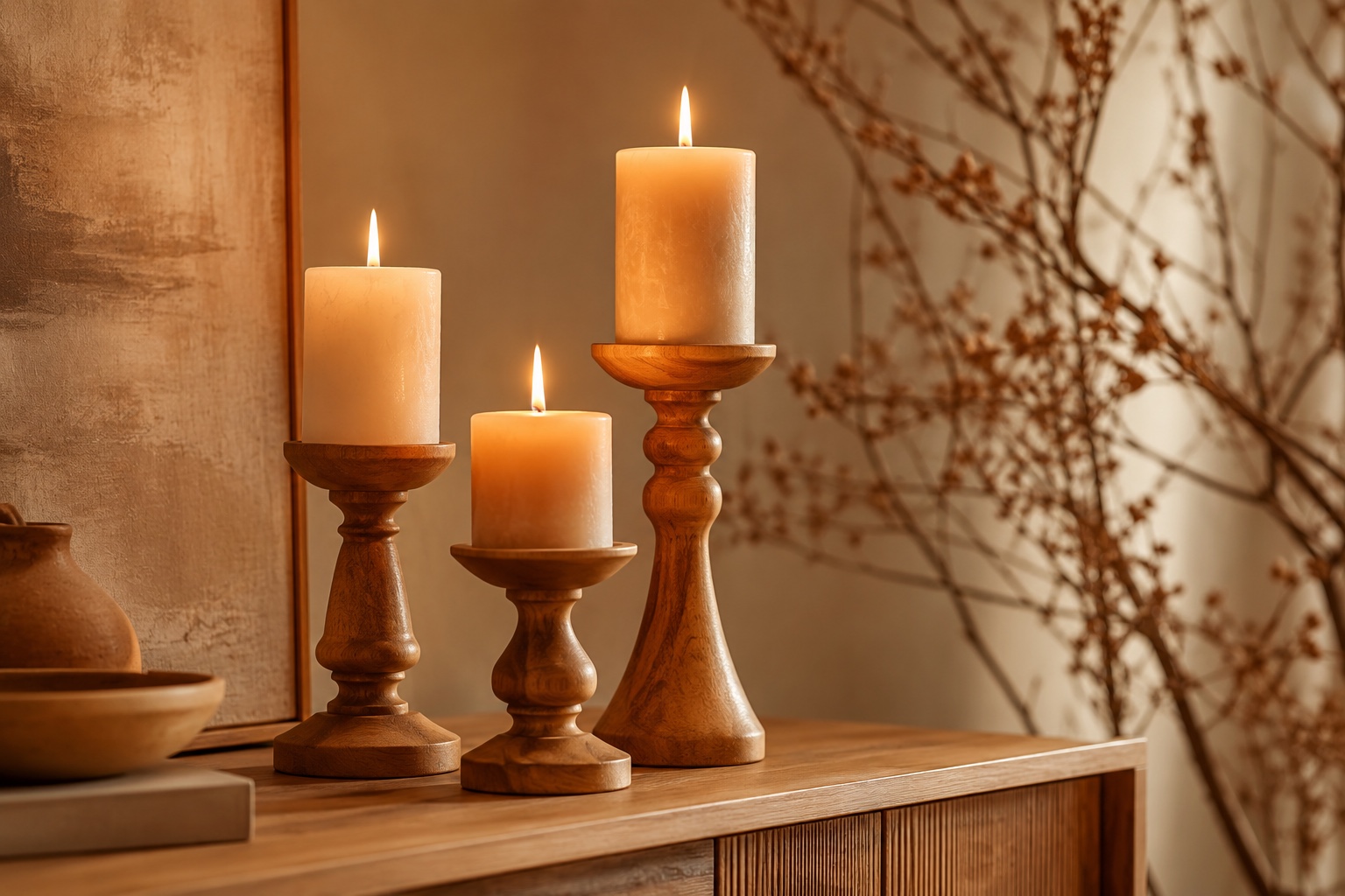 castiçais e velas decorativas atmosfera aconchegante