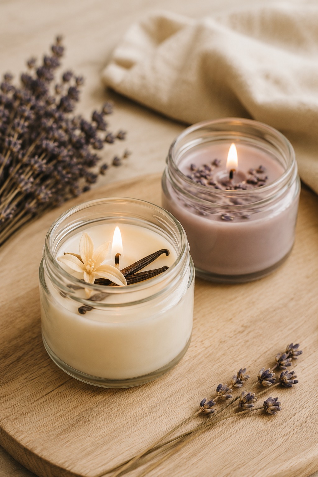 Velas aromáticas para banheiro nível spa — lavanda, baunilha e bambu