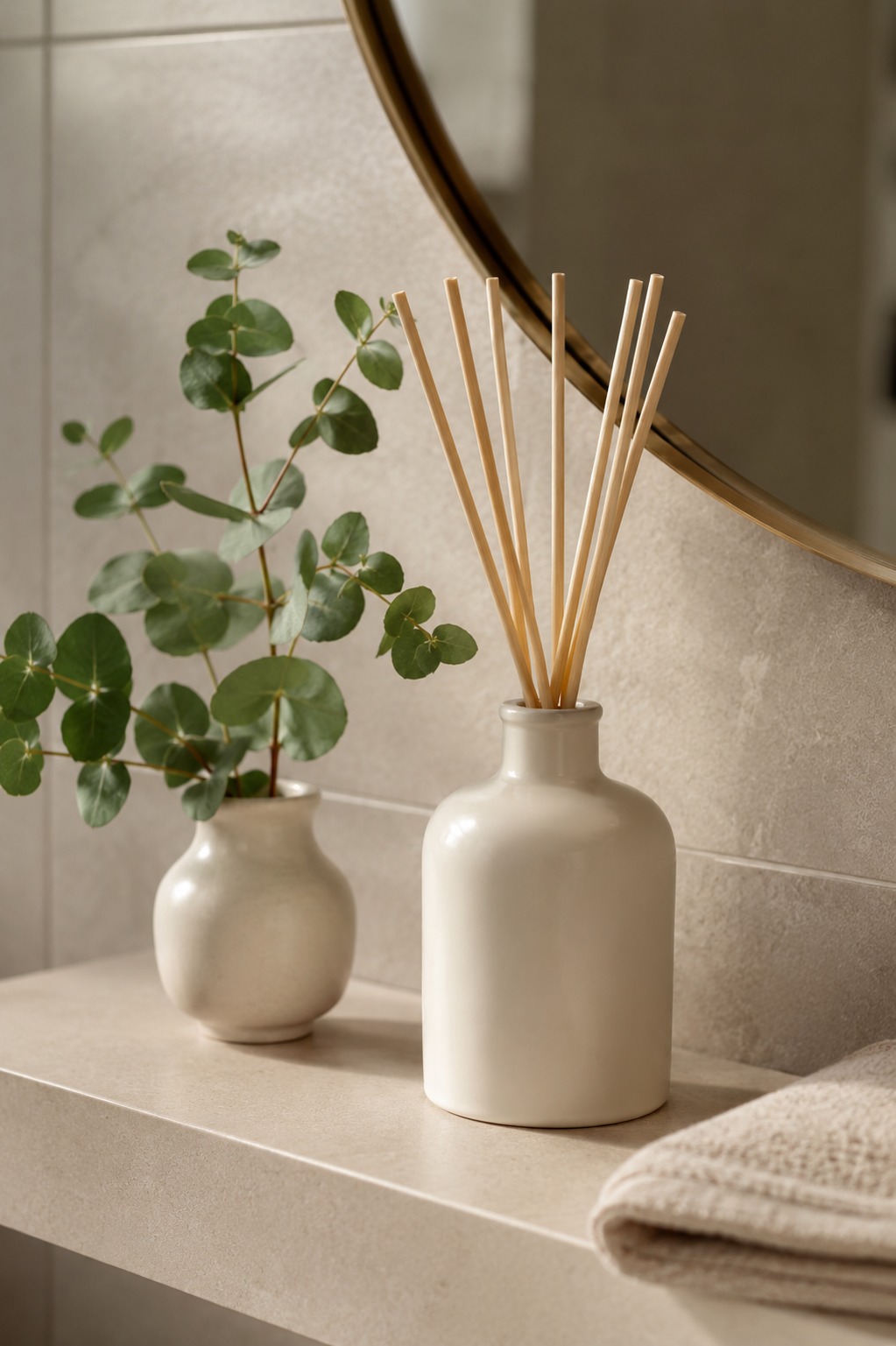 Conjunto de bancada organizado com porta-sabonete, porta-algodão, bandeja e difusor para banheiro spa