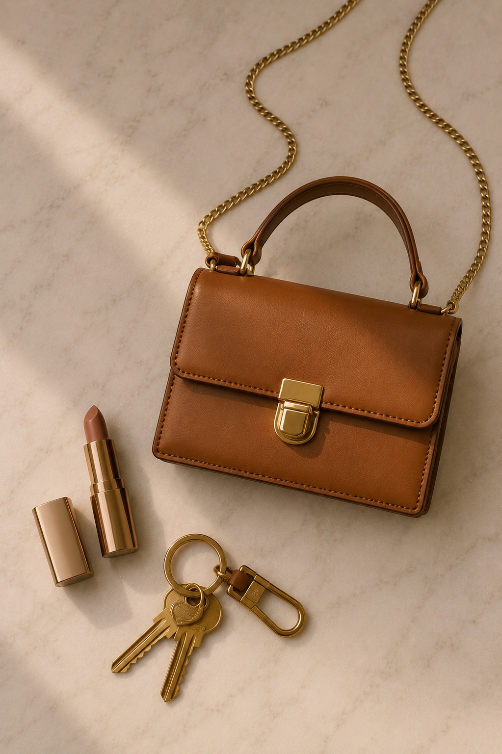 Mini bag elegante com detalhes dourados