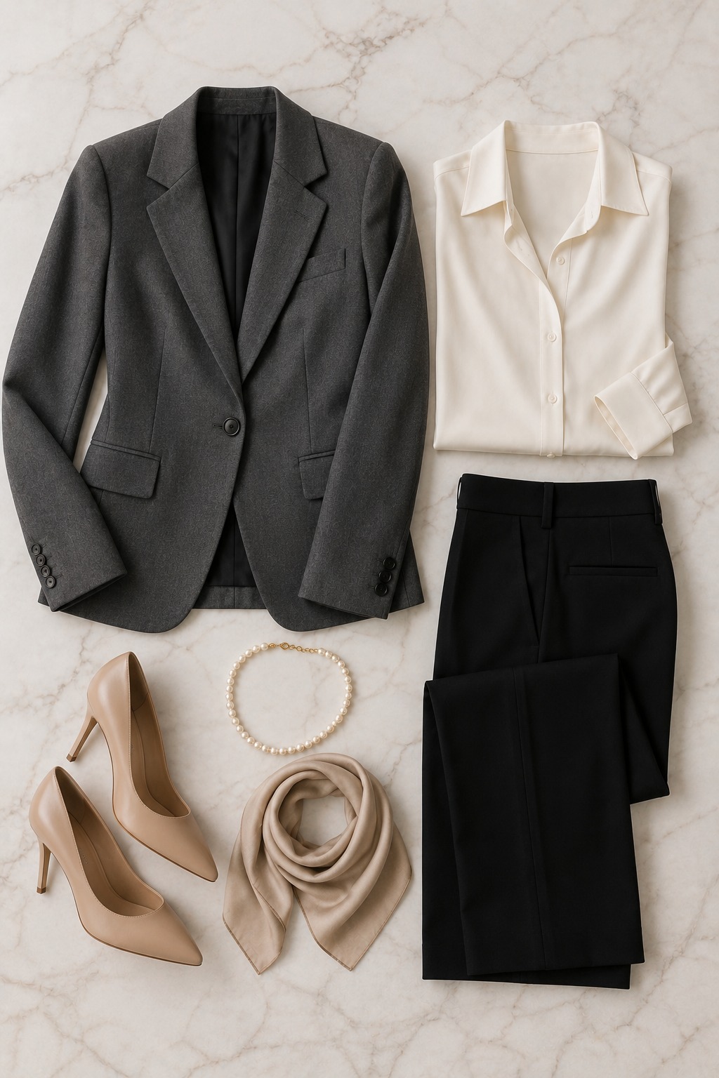 Flat lay peças-chave do guarda-roupa executivo inteligente