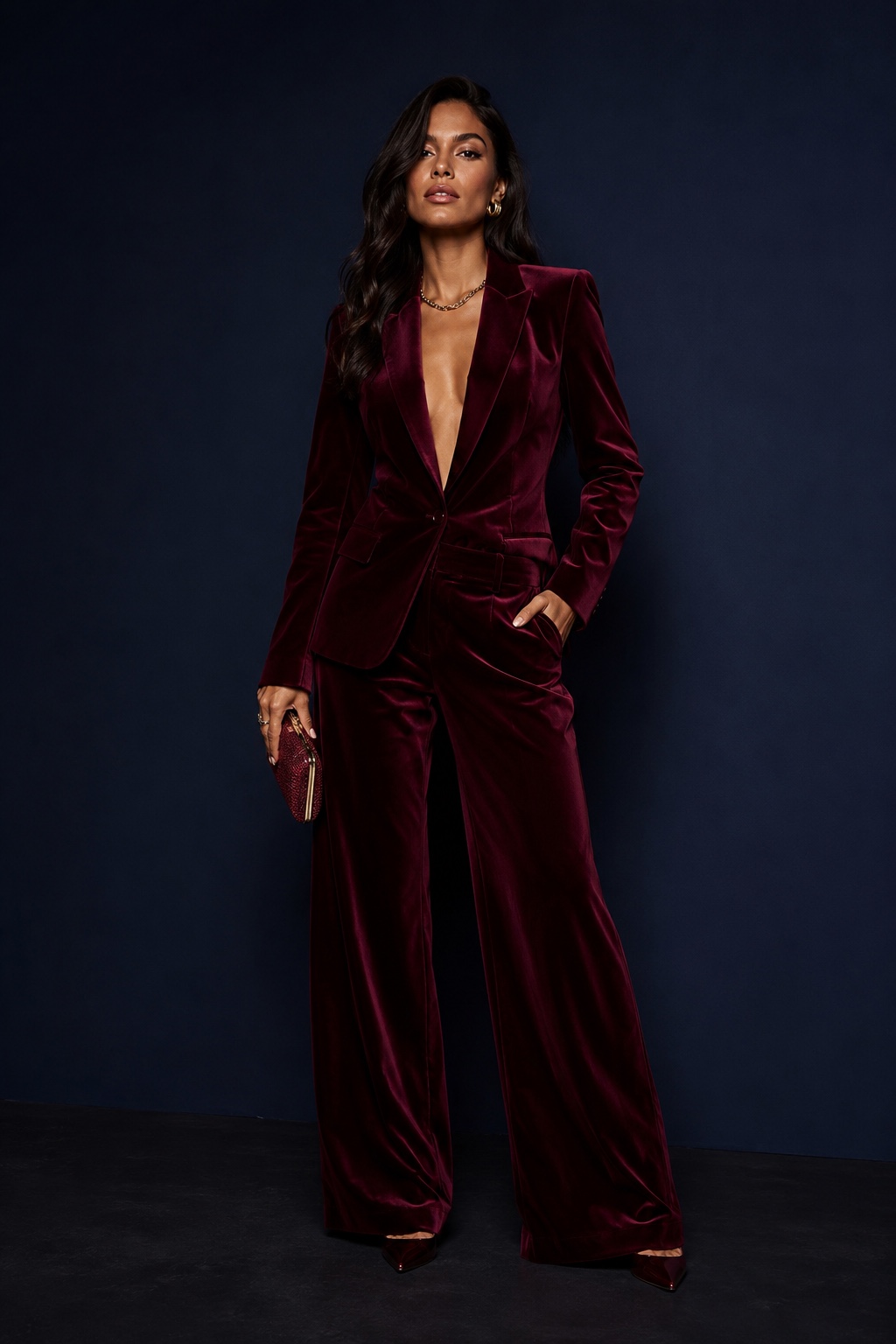 conjunto de veludo feminino borgonha para noite — look elegante e sofisticado