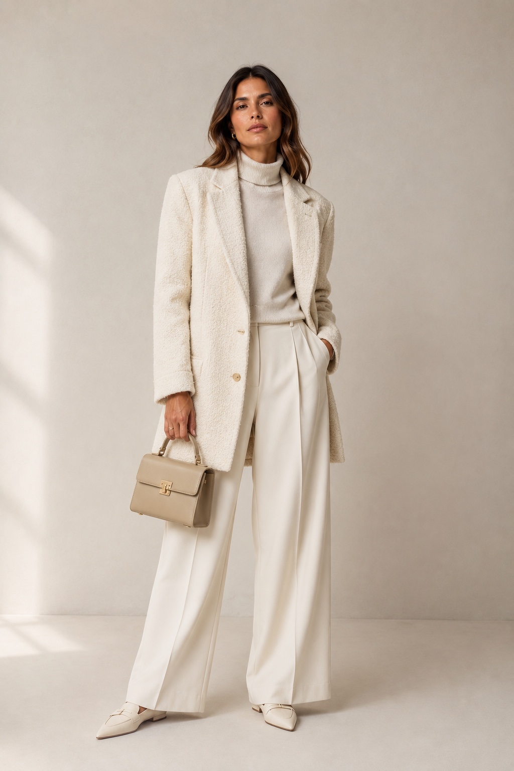 quiet luxury 2026 — look sofisticado sem logos em neutros com textura bouclê e tweed