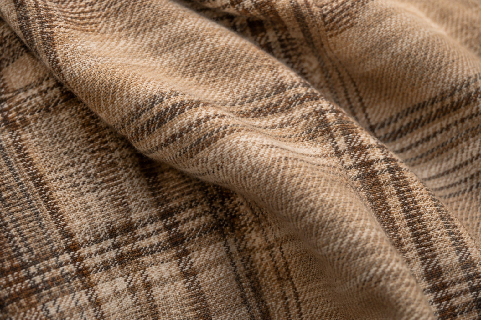 Detalhe do tecido de lã xadrez tartan bege e marrom